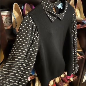 Sweater with polka dot sleeves and collar - o e price - balloon sleeved